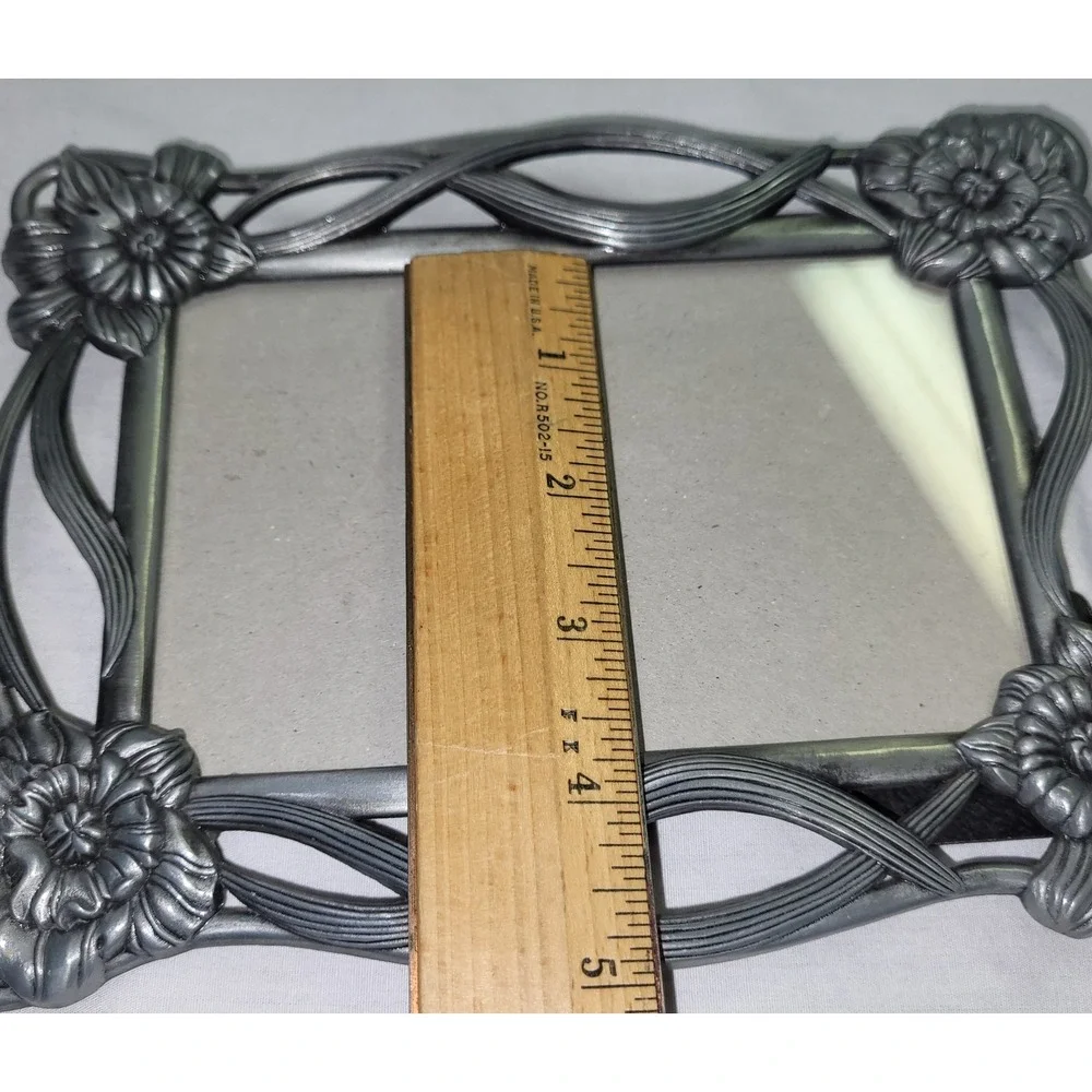 Floral Picture Frame 4x6 Art Nouveau Pewter Silver Tone Vintage